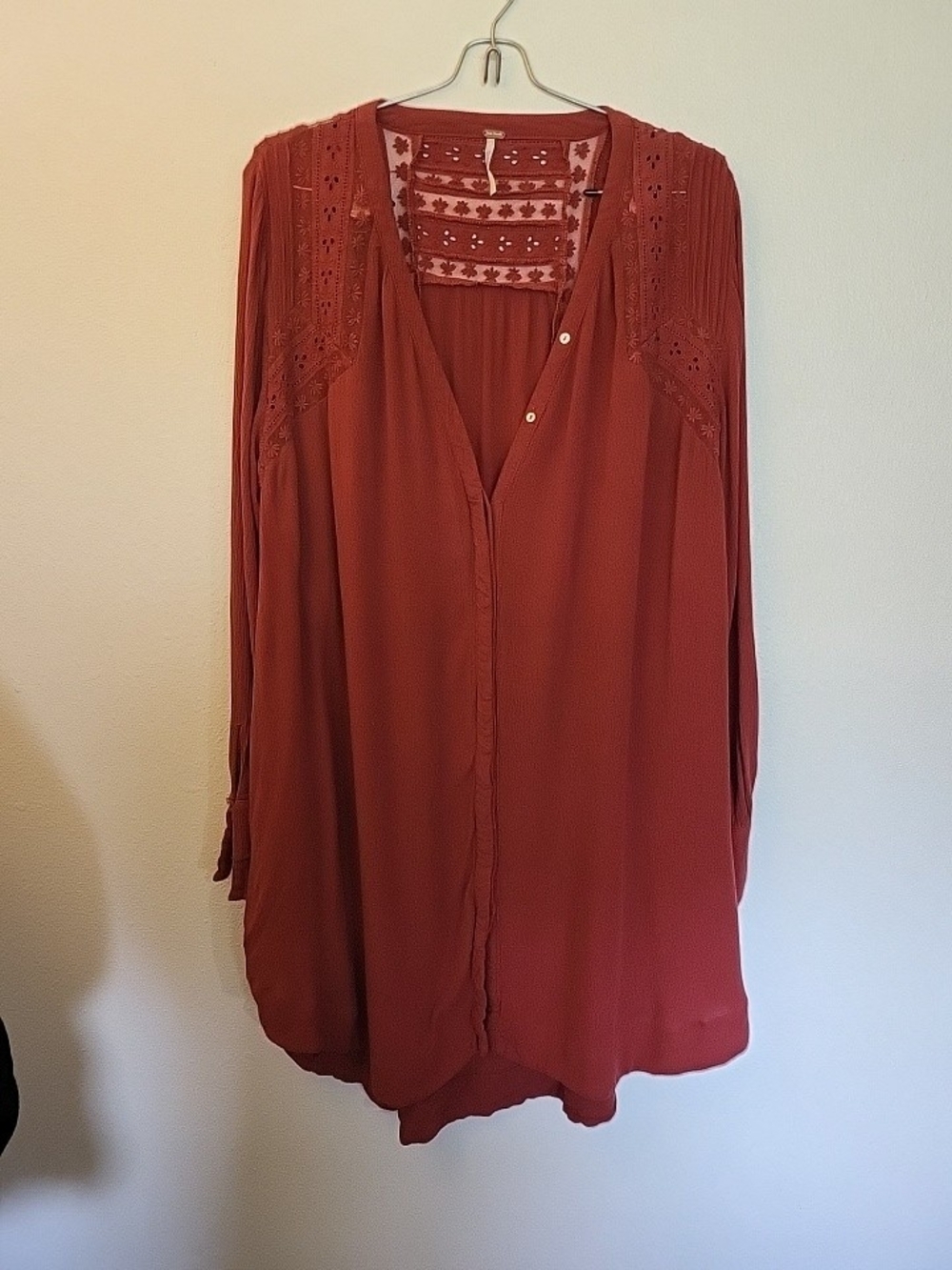 Free People Courtney's Victorian Brick Red Dress Size Small Oversized Bohemian